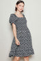 Black Floral Smocked Puff Sleeve Dress