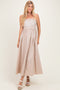 Beige Floral Embroidered Back Cut Out Maxi Dress
