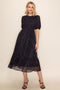 Dark Navy Floral Smocked Midi Dress