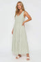 Sage Striped V-Neck Sleeveless Tiered Maxi Dress