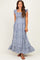 Blue Grey Printed Smocked Maternity Midi Dress