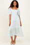 Blue Floral Puff Sleeve Ruffle Tiered Maxi Dress