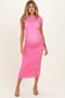 Pink Sheer Lace Overlay Short Sleeve Maternity Midi Dress