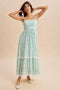Jelly Mint Floral Shoulder Tie Ruffle Detail Maxi Dress