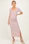 Cream/ Burgundy Striped Knit Short Sleeve Maternity Maxi Dress