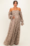Mocha Lace Off Shoulder Long Sleeve Maternity Maxi Dress