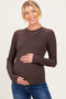 Brown Brushed Rib Knit Maternity Long Sleeve Top