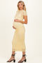 Yellow Sheer Lace Overlay Short Sleeve Maternity Midi Dress