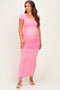 Pink Mesh Ruched Maternity Maxi Dress