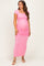 Pink Mesh Ruched Maternity Maxi Dress