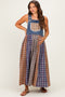 Washed Denim Mixed Plaid Maternity Overall Dress