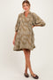 Light Olive Paisley Puff Sleeve Maternity Dress