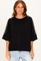 Black Mesh Shoulder Short Sleeve Top
