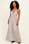 Taupe Printed V Neck Maxi Dress