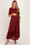 Merlot Smocked Bodice Tiered Maternity Dress