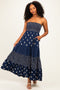Navy Colorblock Floral Strapless Maxi Dress