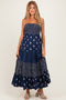 Navy Colorblock Floral Strapless Maternity Maxi Dress