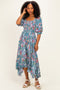 Sage Floral Smocked Handkerchief Hem Midi Dress