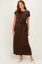 Brown Side Tie Short Sleeve Midi Dress