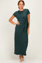 Forest Green Side Tie Short Sleeve Midi Dress