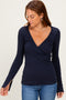 Navy Fitted Long Sleeve Wrap/ Nursing Top