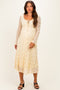 Cream Floral Lace Long Bell Sleeve Maternity Midi Dress