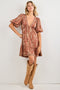 Brown Floral Deep V-Neck Tie Back Dress