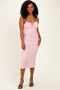 Light Pink Sleeveless Ruched Bust Midi Dress