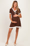 Brown Contrast Ruffle Short Sleeve Maternity Mini Dress
