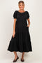 Black Solid Short Sleeve Tiered Maternity Maxi Dress