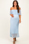 Light Blue Off Shoulder Lace Maternity Maxi Dress