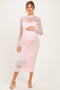 Light Pink Lace Mock Neck Long Sleeve Maternity Maxi Dress