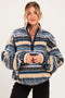 Blue Printed Fleece Oversized Half Zip Maternity Pullover
