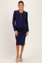 Navy Button Front Collared Maternity Midi Sweater Dress