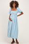 Blue Square Neck Smocked Striped Maternity Midi Dress