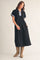 Black Color Rib Band Trim Side Slit Midi Dress