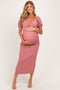 Mauve Knit Twisted Bust Short Sleeve Maternity Midi Dress
