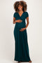 PinkBlush Hunter Green Draped Maternity/Nursing Maxi Dress