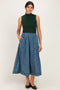 Hunter Green Sleeveless Mock Neck Contrast Striped Skirt Midi Dress