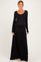 Black Solid Long Sleeve Scoop Neck A-Line Maternity Maxi Dress