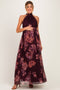 Burgundy Chiffon Floral Mock Halter Maternity Maxi Dress