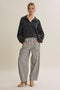 Black Striped Cotton Barrel Leg Pants
