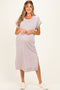 Beige Short Sleeve Ribbed Maternity Maxi Dress