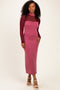 Dark Mauve Ribbed Knit Mock Neck Long Sleeve Maxi Dress