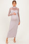 Beige Ribbed Knit Mock Neck Long Sleeve Maternity Maxi Dress