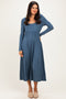 Teal Long Sleeve Scoop Neck Maxi Dress