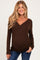 Brown Ribbed Knit Long Sleeve Wrap Maternity Nursing Top