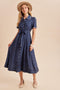 Navy Floral Button Down Tie Waist Midi Dress