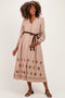 Sepia Button Down Embroidered Plaid Maternity Midi Dress