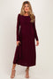 Burgundy Long Sleeve Side Drape Maternity Midi Dress